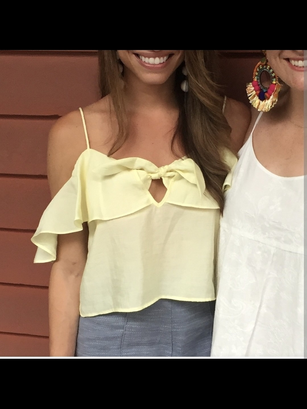 Zara Pale Yellow Cold-Shoulder Tie-Front Camisole